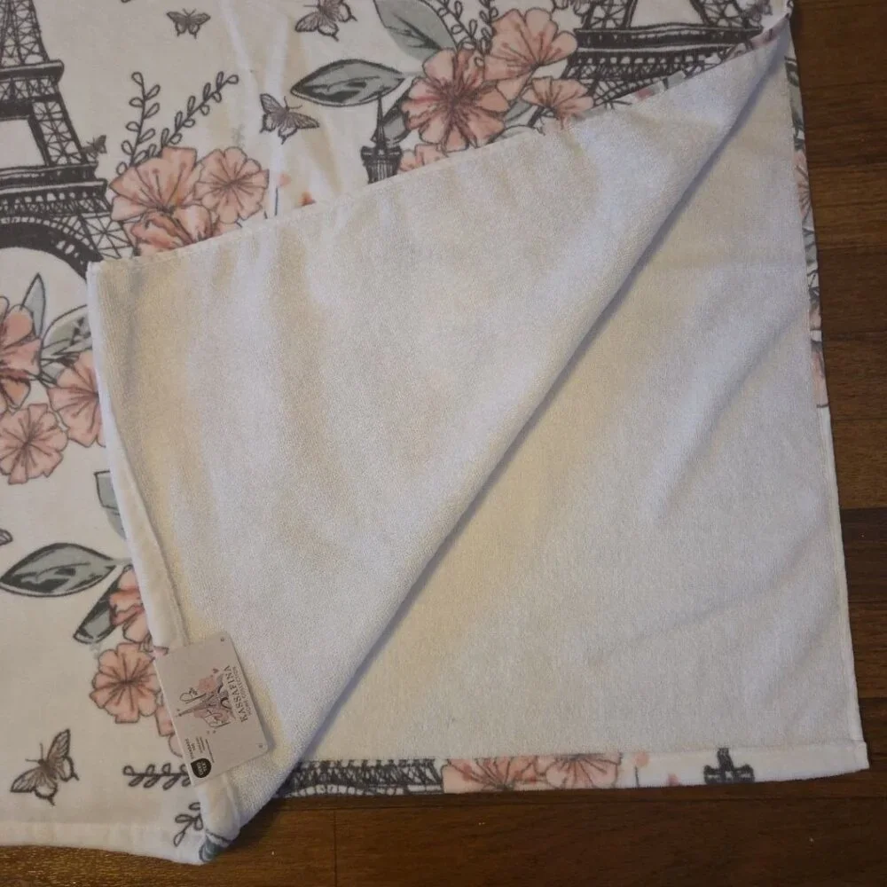 Eifel Tower Bath Towel Kassafina Pink Floral Oeko Tex NEW with Tag